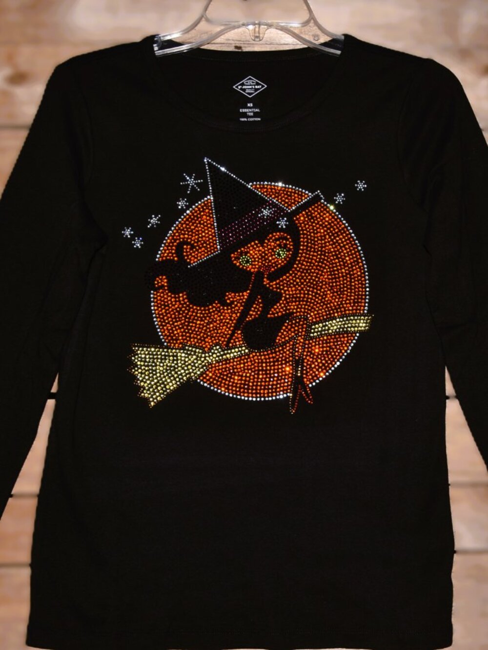 Halloween rhinestone black long sleeve shirt XS S M L XL XXL 1X 2X 3X 4X 5X